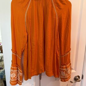 Elegant Orange Women's Boho Blouse with Embroidery